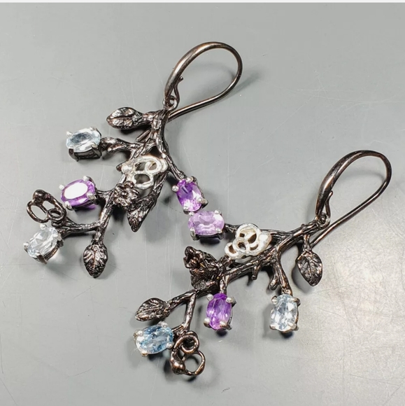 Amethyst Topaz & Aquamarine chandelier earrings - Picture 4 of 4